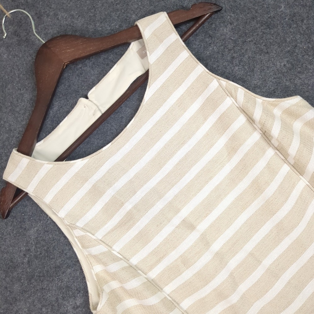 Banana Republic Sleeveless Striped Sheath Dress Beige White Cutout Back Size 8